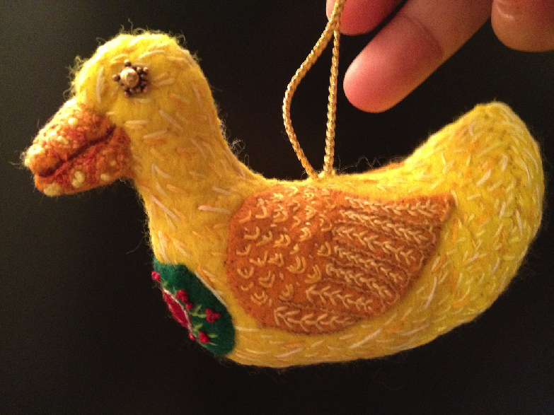 Detail of Wing on Wool Duck Ornament